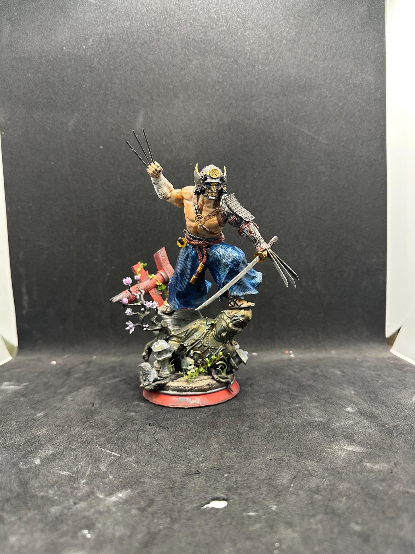 The Wild Wolf Samurai Figurine - Hand Painted Claws Warrior Statue - Japanese Ronin Style Decor
