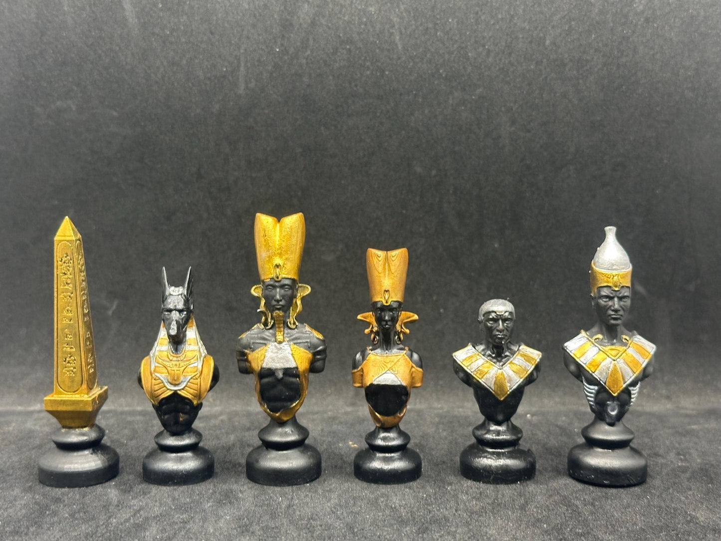 Set of 06 Egyptian Chess Busts – Black Edition Hand-Painted Resin Decor