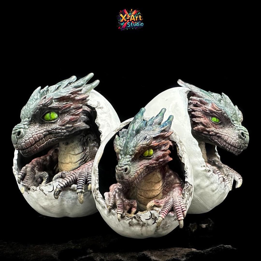 Dragon Hatchling in Egg – Fantasy Hand Painted Resin 3D Sculpture - Unique Mystical Collector Gift