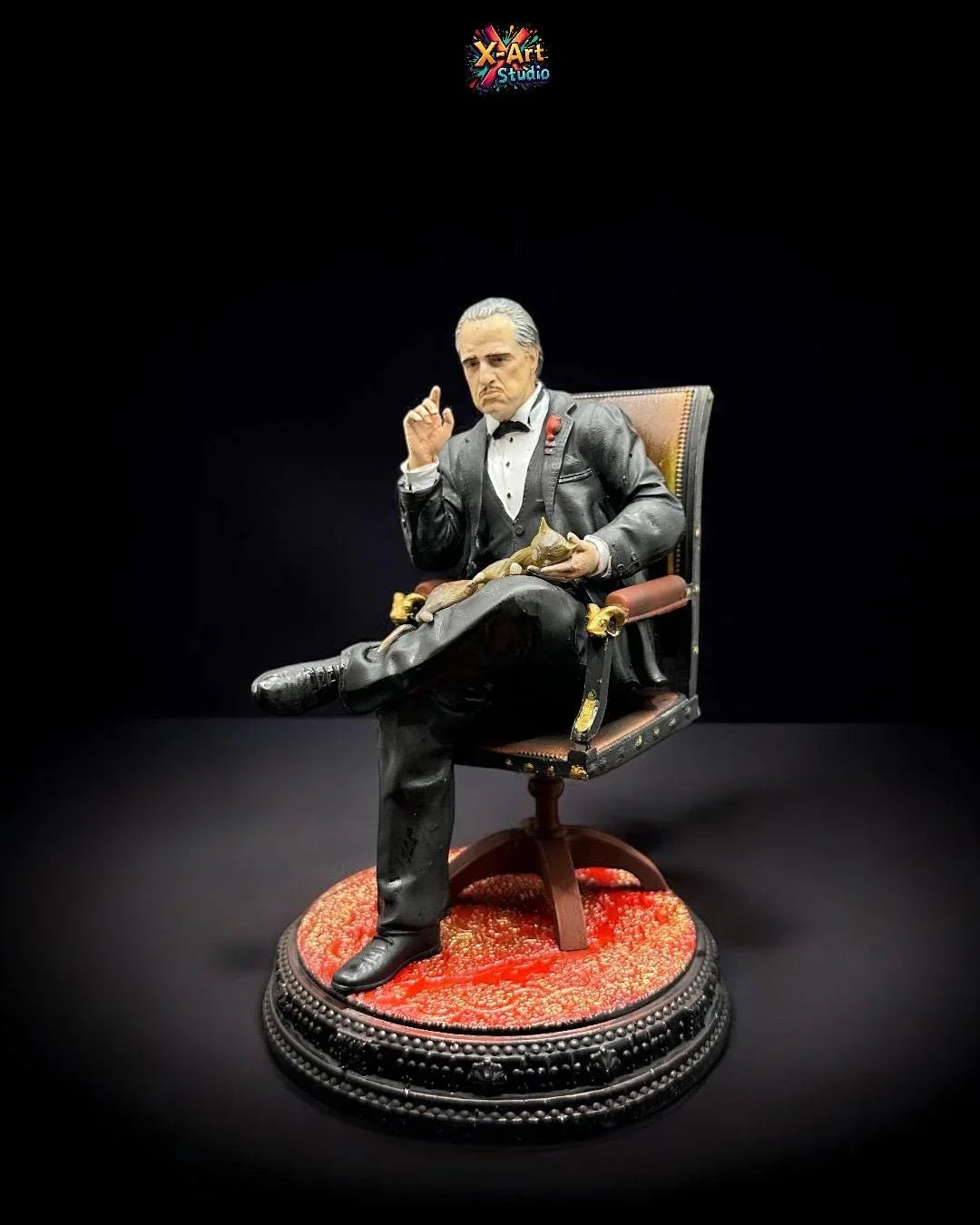 The Godfather Vito Corleone with Cat Hand-Painted Figure Mafia Movie Art