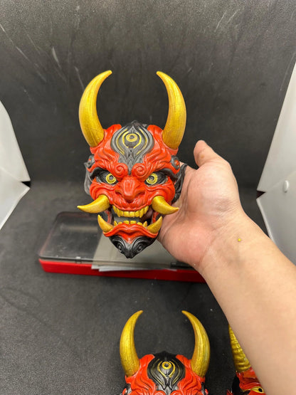 Hand-Painted Oni Mask Sculpture - RED, PURPLE, GREEN Japanese Demon Art | 3D Resin Mystical Home Accent