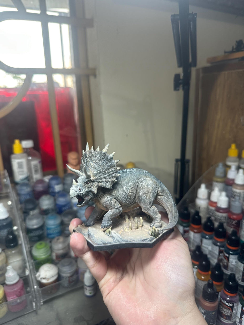 Realistic Triceratops Dinosaur - Hand-Painted Resin Paleo Art Figure - Natural History Collector Gift