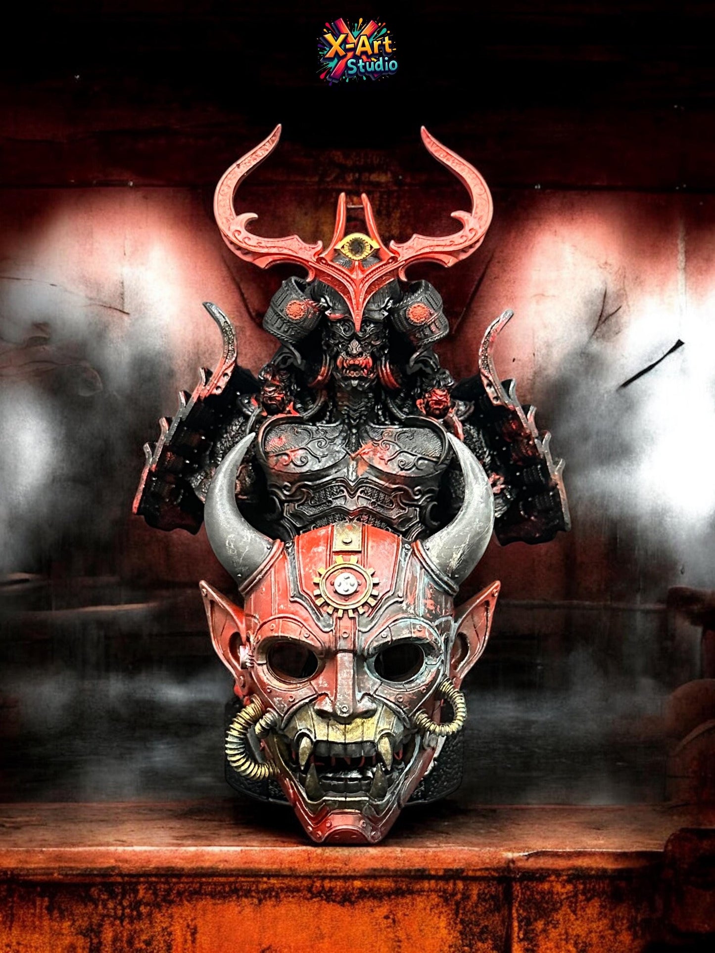 Tenjin Bust: Samurai Armor, Japanese Divine God Hand-Painted 3D Resin Sculpture