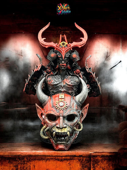 Tenjin Bust: Samurai Armor, Japanese Divine God Hand-Painted 3D Resin Sculpture