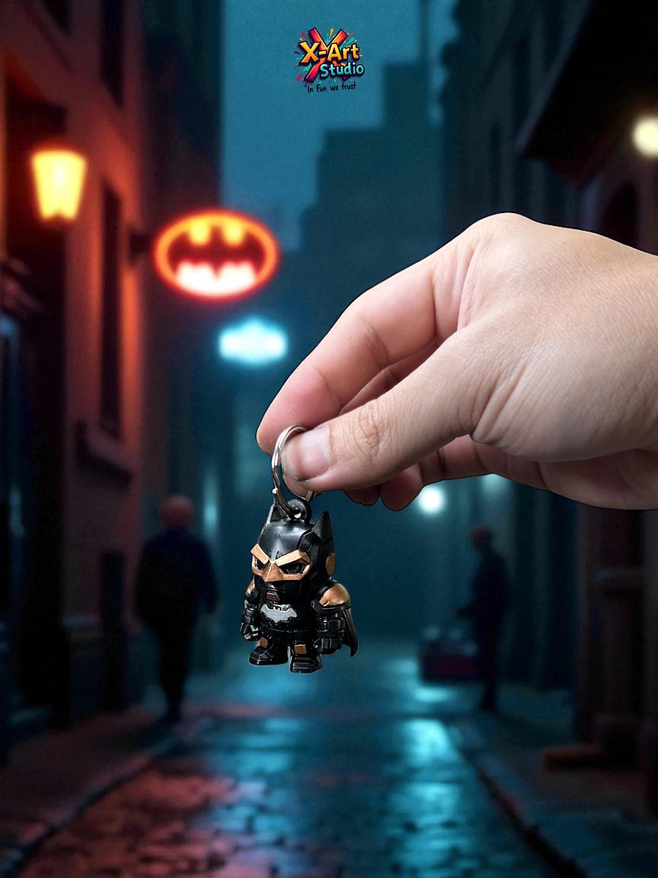 Mecha Batman Keychain / Mini Figure: Hand-Painted 3D Resin