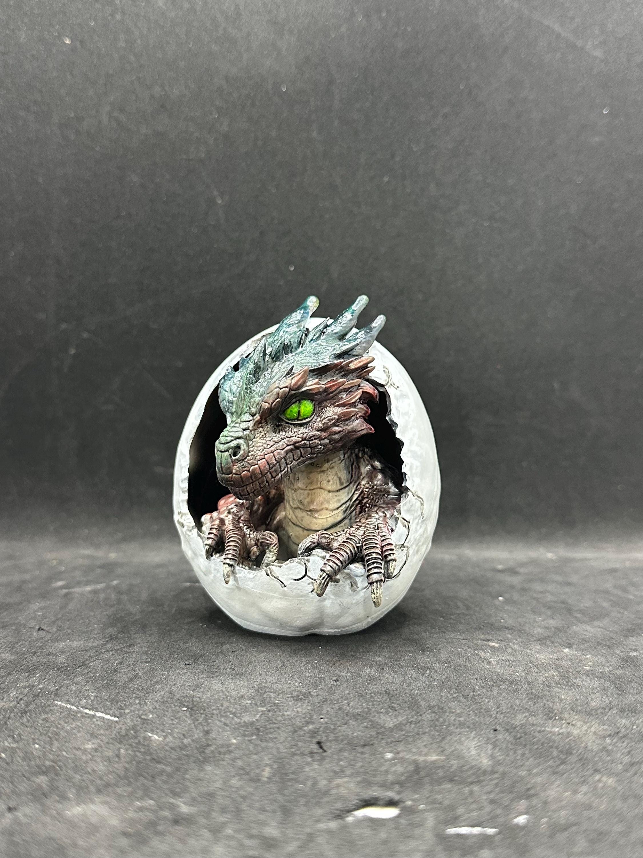 Dragon Hatchling in Egg – Fantasy Hand Painted Resin 3D Sculpture - Unique Mystical Collector Gift