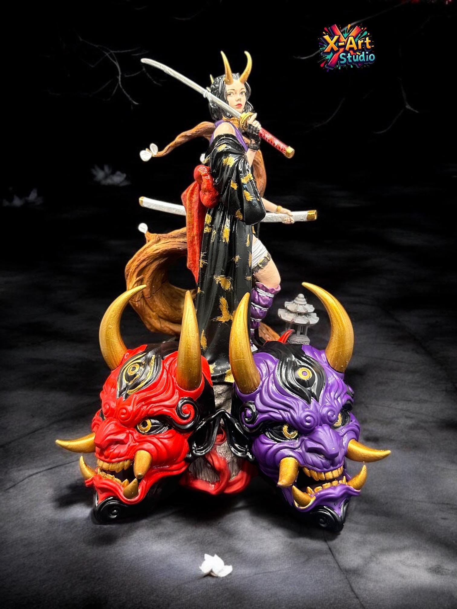 Hand-Painted Oni Mask Sculpture - RED, PURPLE, GREEN Japanese Demon Art | 3D Resin Mystical Home Accent