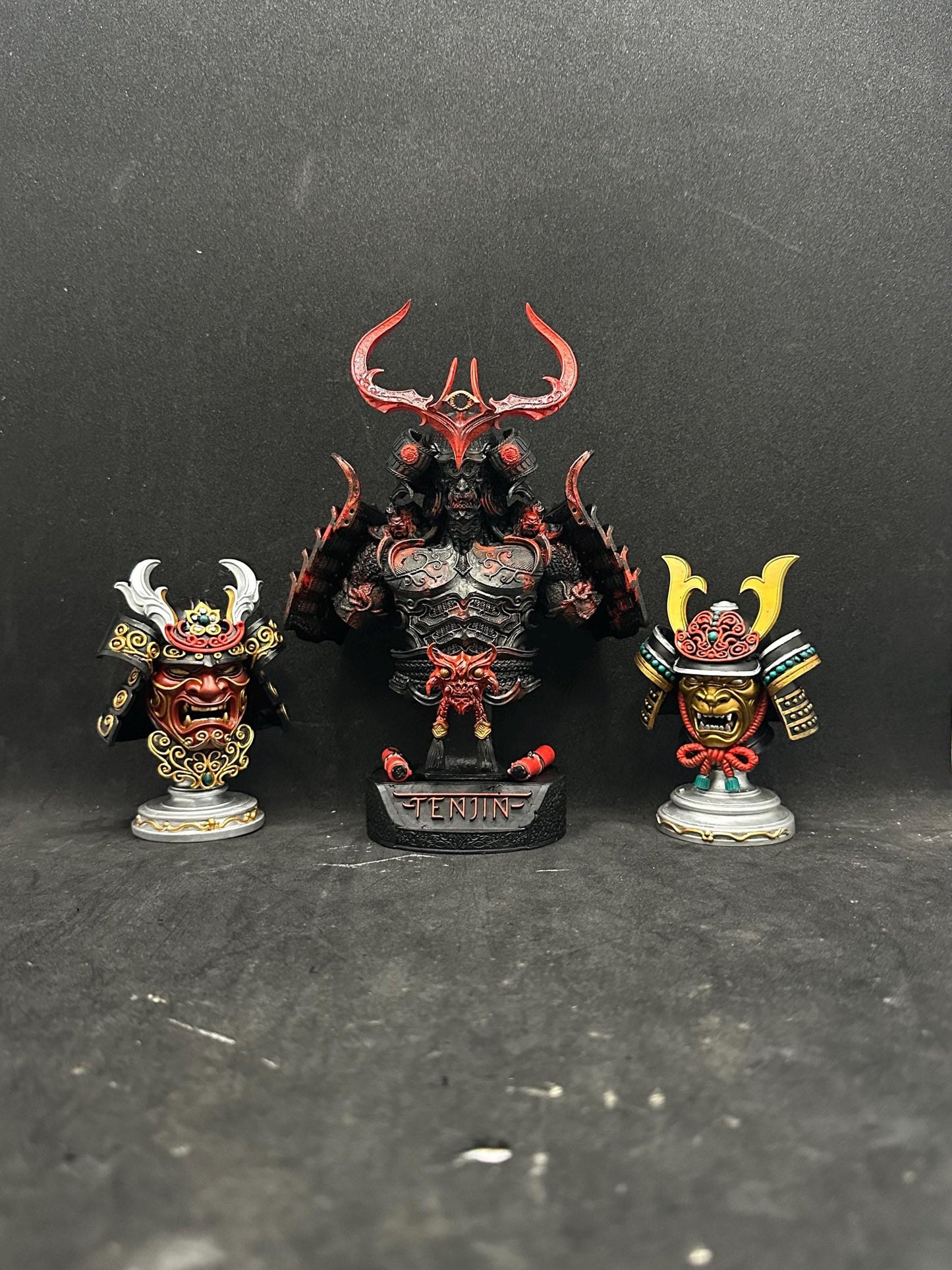 Tenjin Bust: Samurai Armor, Japanese Divine God Hand-Painted 3D Resin Sculpture
