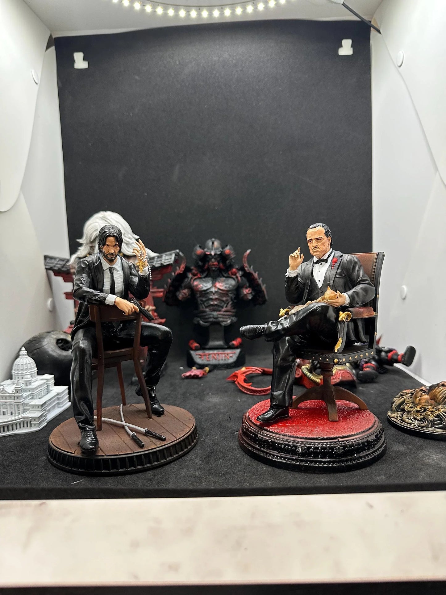 The Godfather Vito Corleone with Cat Hand-Painted Figure Mafia Movie Art