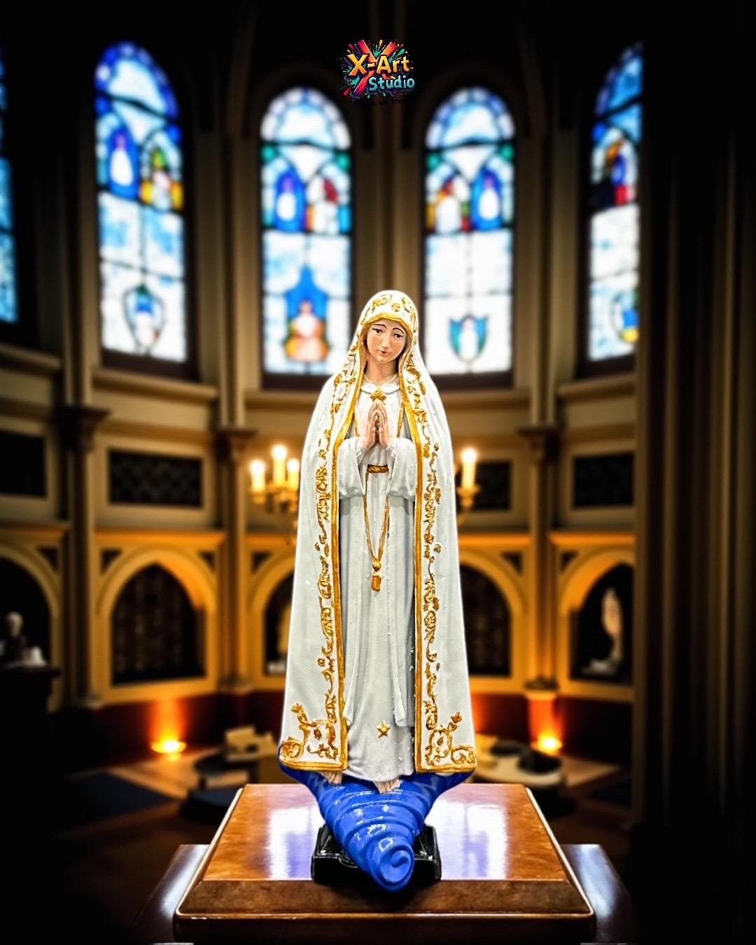 Virgin Mary Statue - Our Lady of Fatima - Hand-Painted Resin Art