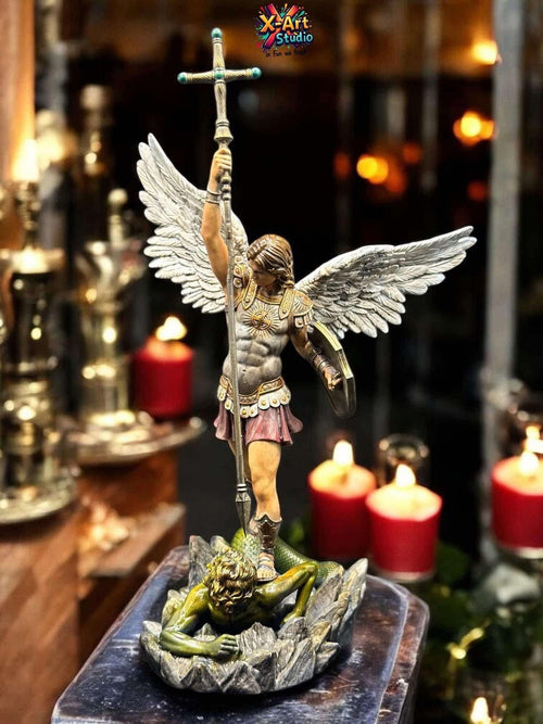 Archangel Michael Statue - Hand-Painted Resin Angel Figurine