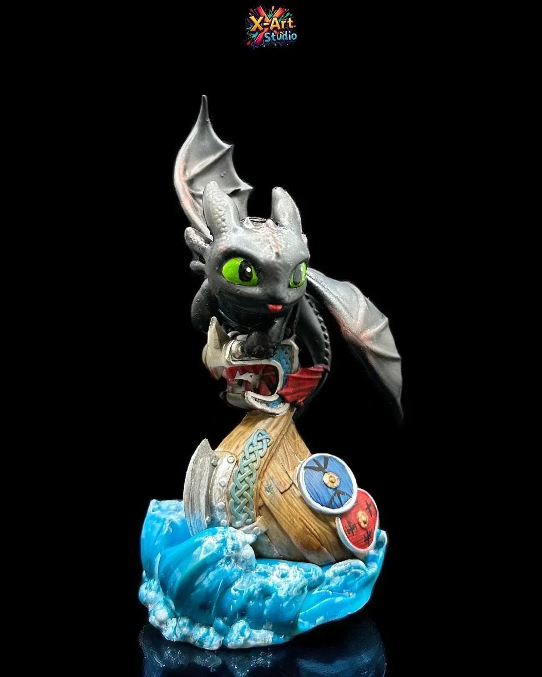 Toothless Chibi Night Fury Figure - Hand-Painted Resin How to Train Your Dragon Fan Art