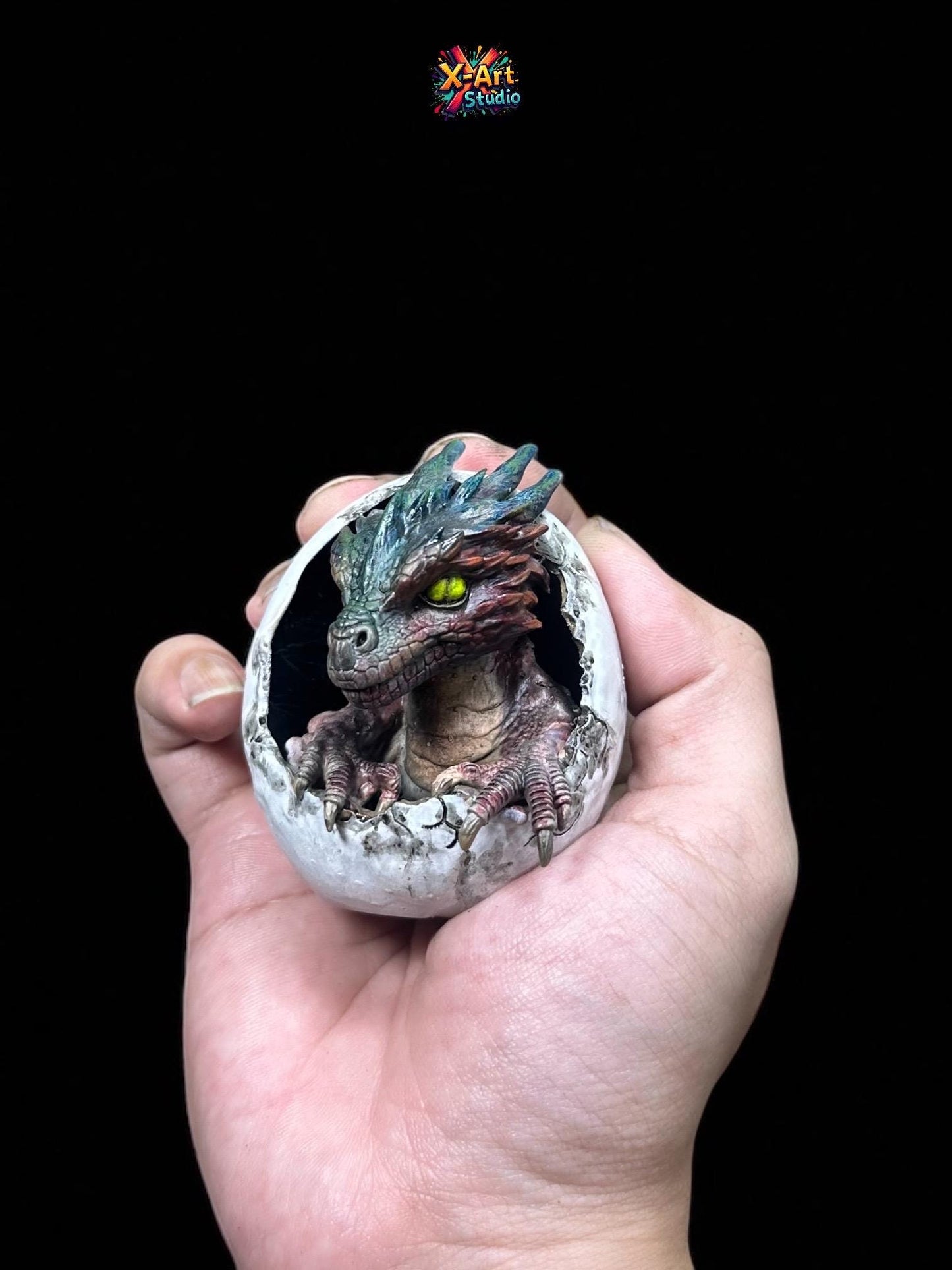 Dragon Hatchling in Egg – Fantasy Hand Painted Resin 3D Sculpture - Unique Mystical Collector Gift