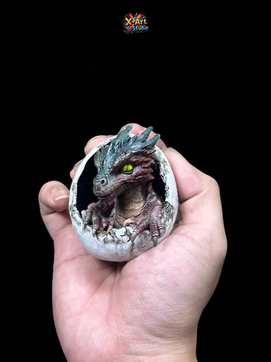 Dragon Hatchling in Egg – Fantasy Hand Painted Resin 3D Sculpture - Unique Mystical Collector Gift