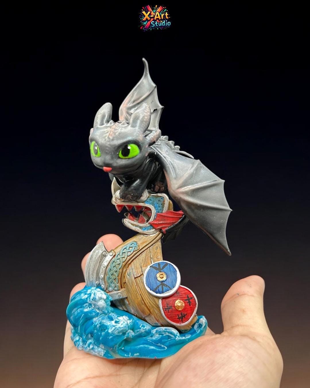 Toothless Chibi Night Fury Figure - Hand-Painted Resin How to Train Your Dragon Fan Art