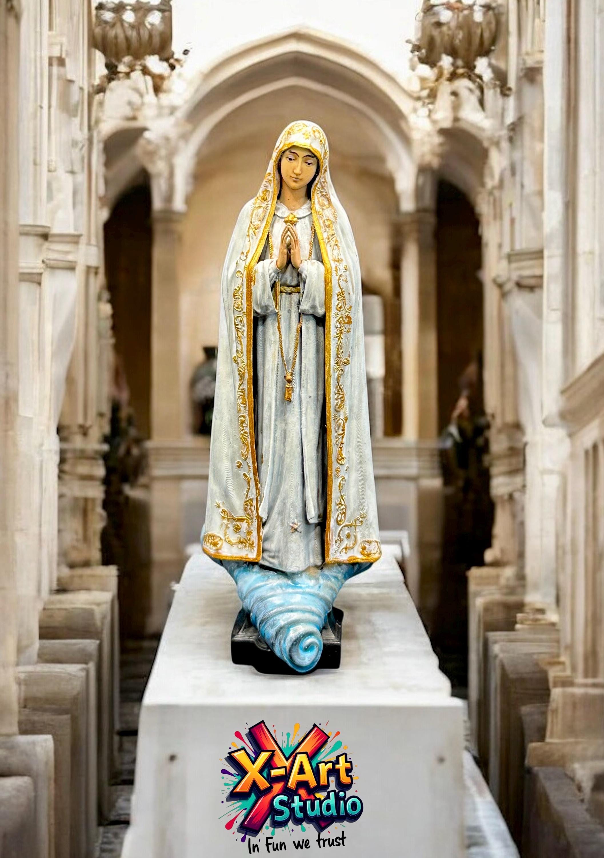 Virgin Mary Statue - Our Lady of Fatima - Hand-Painted Resin Art