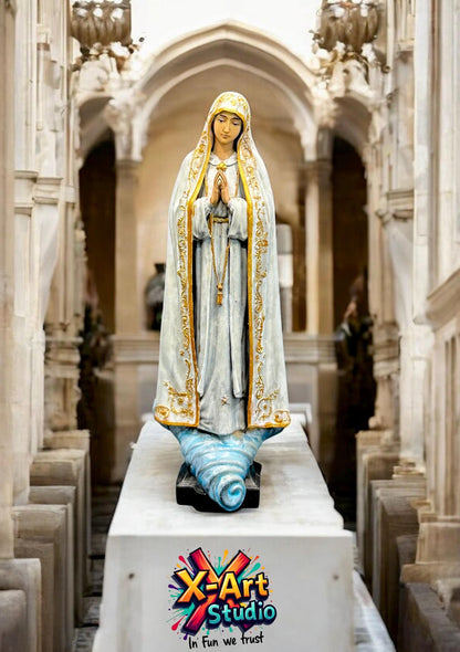 Virgin Mary Statue - Our Lady of Fatima - Hand-Painted Resin Art
