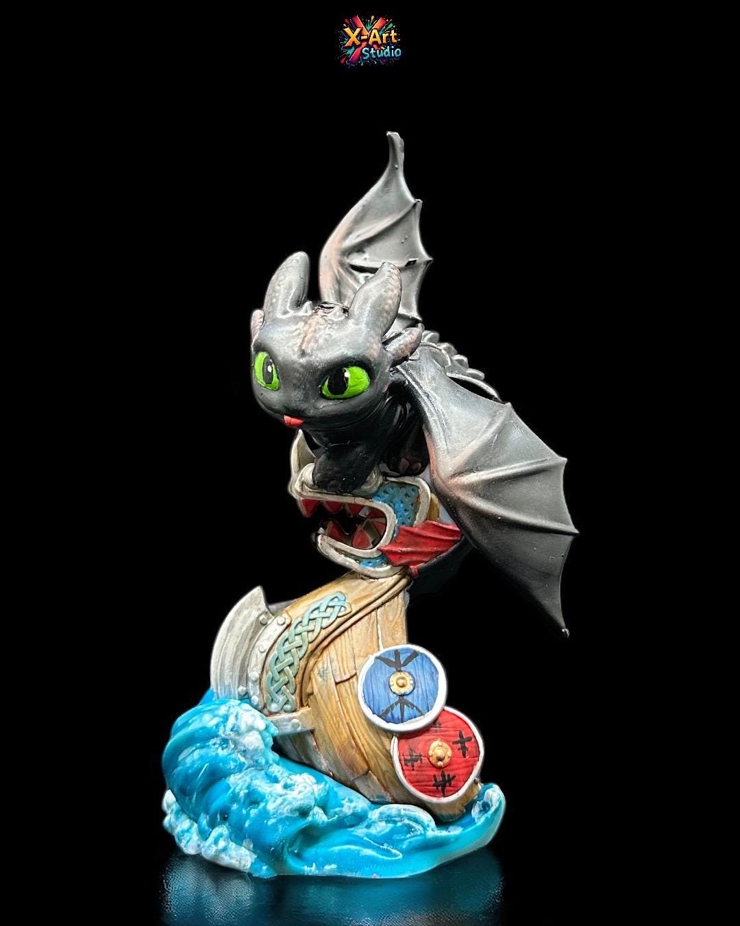 Toothless Chibi Night Fury Figure - Hand-Painted Resin How to Train Your Dragon Fan Art