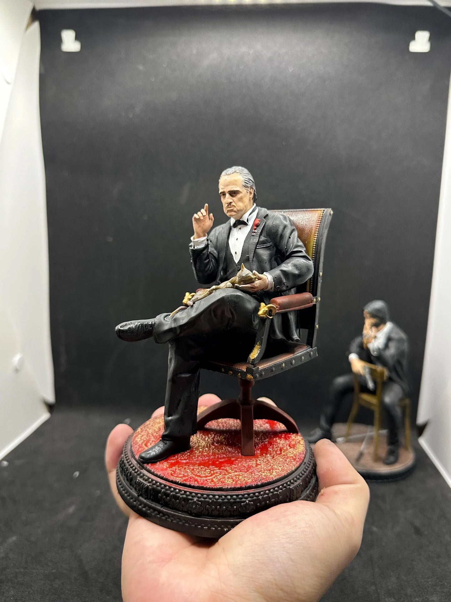 The Godfather Vito Corleone with Cat Hand-Painted Figure Mafia Movie Art