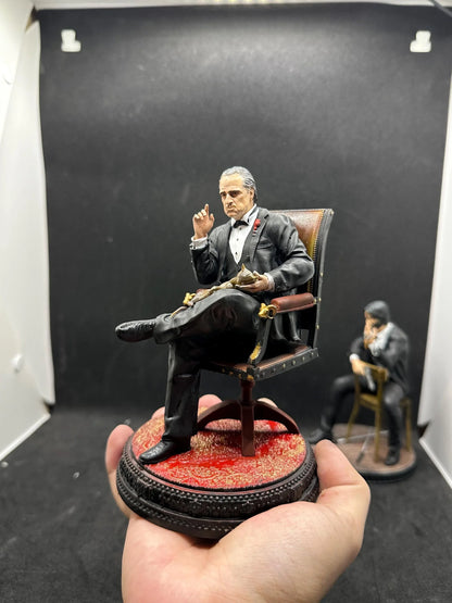 The Godfather Vito Corleone with Cat Hand-Painted Figure Mafia Movie Art
