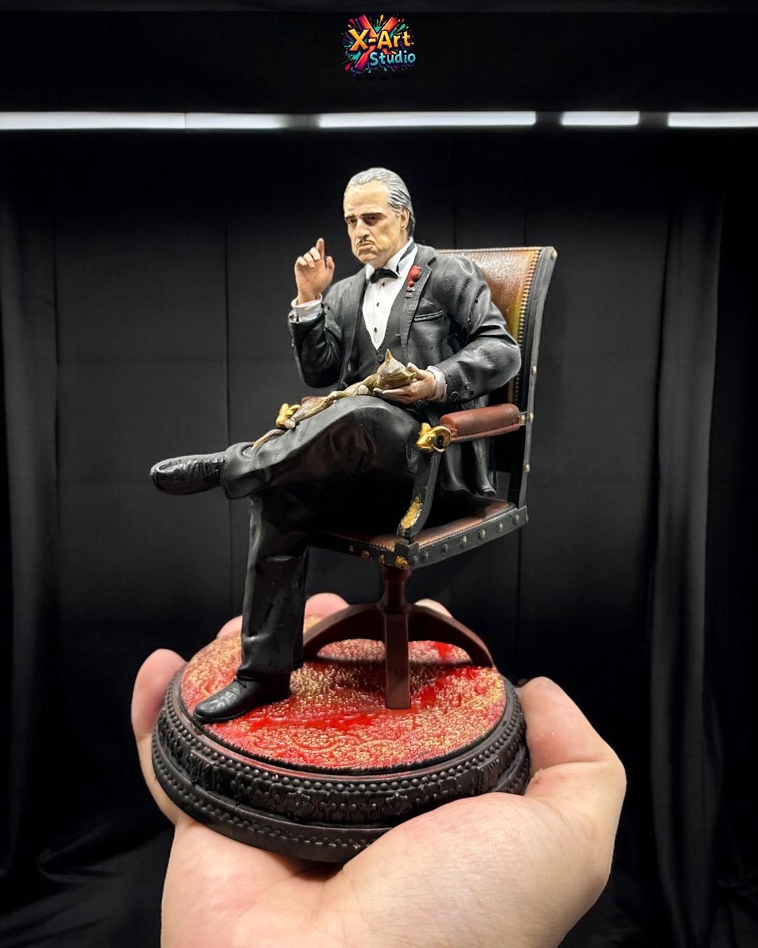 The Godfather Vito Corleone with Cat Hand-Painted Figure Mafia Movie Art