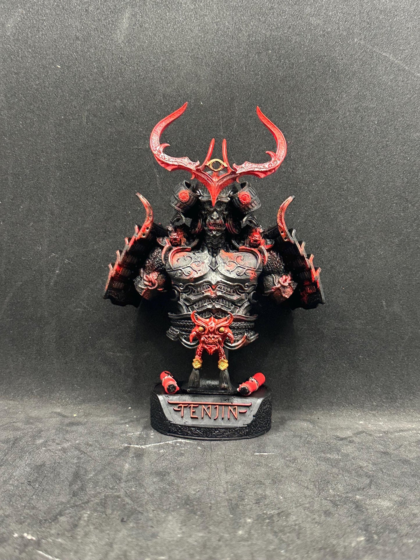 Tenjin Bust: Samurai Armor, Japanese Divine God Hand-Painted 3D Resin Sculpture