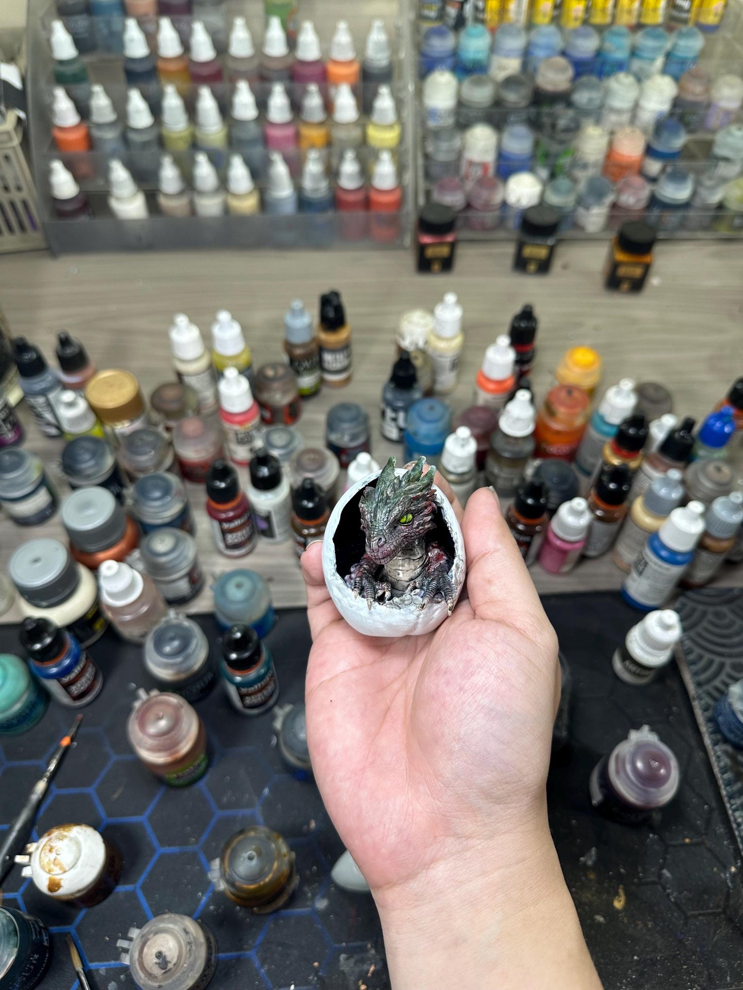 Dragon Hatchling in Egg – Fantasy Hand Painted Resin 3D Sculpture - Unique Mystical Collector Gift