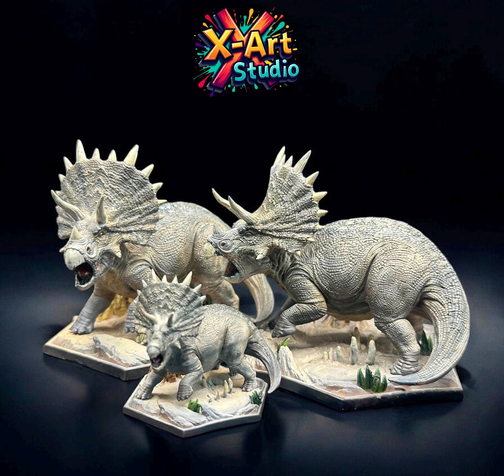 Realistic Triceratops Dinosaur - Hand-Painted Resin Paleo Art Figure - Natural History Collector Gift