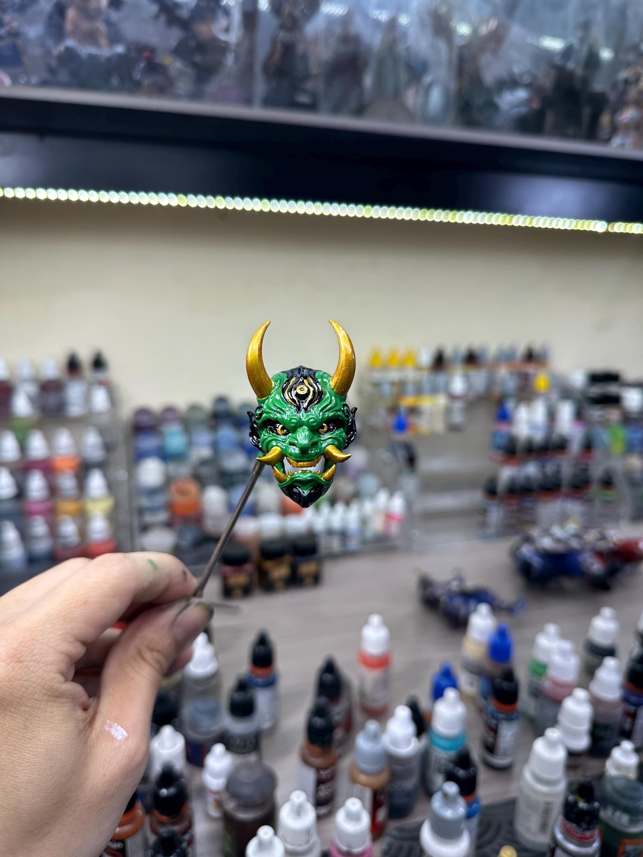 Hand-Painted Oni Mask Sculpture - RED, PURPLE, GREEN Japanese Demon Art | 3D Resin Mystical Home Accent