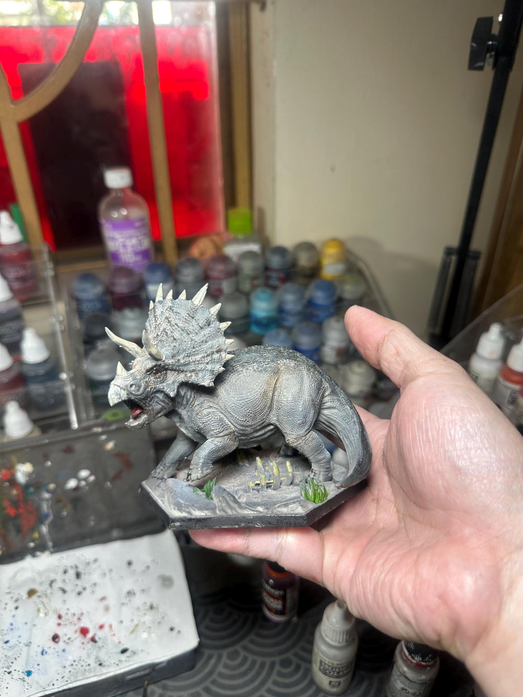 Realistic Triceratops Dinosaur - Hand-Painted Resin Paleo Art Figure - Natural History Collector Gift