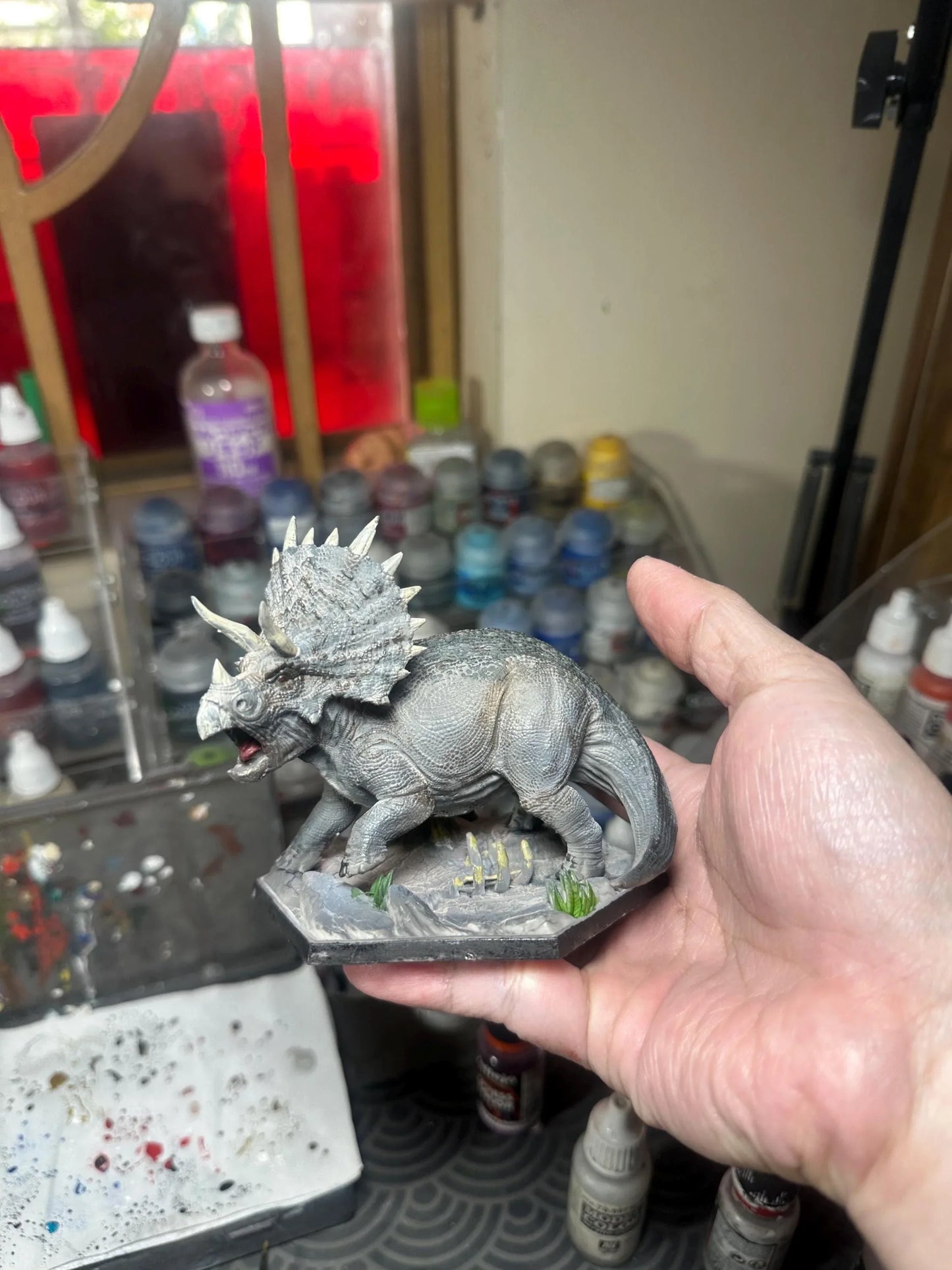 Realistic Triceratops Dinosaur - Hand-Painted Resin Paleo Art Figure - Natural History Collector Gift