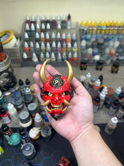 Hand-Painted Oni Mask Sculpture - RED, PURPLE, GREEN Japanese Demon Art | 3D Resin Mystical Home Accent