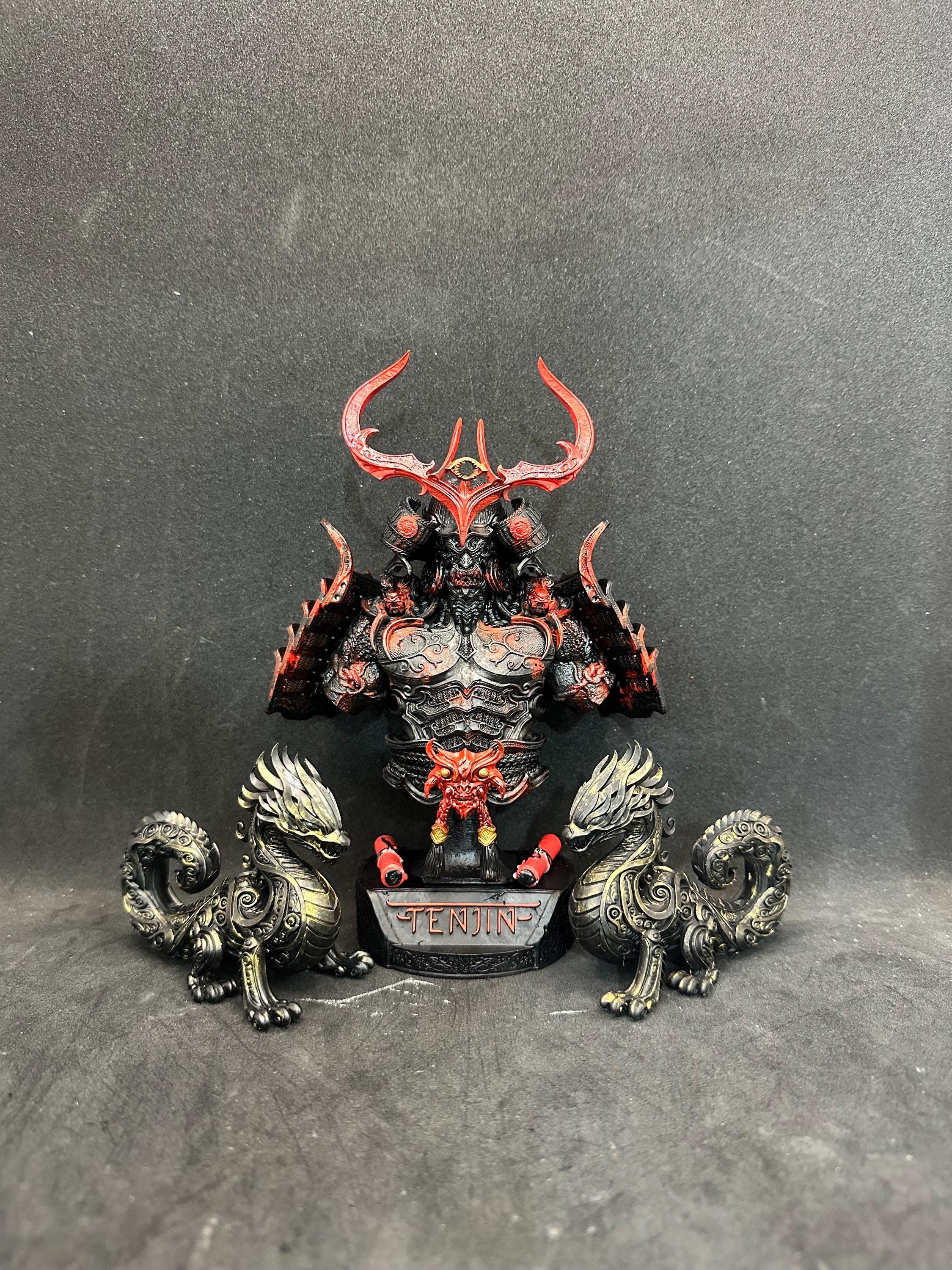 Tenjin Bust: Samurai Armor, Japanese Divine God Hand-Painted 3D Resin Sculpture