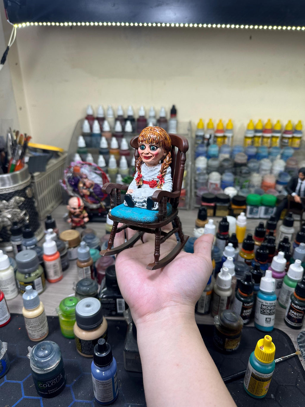 Annabelle On Rocking Chair: Hand-Painted 3D Resin Horror Figure