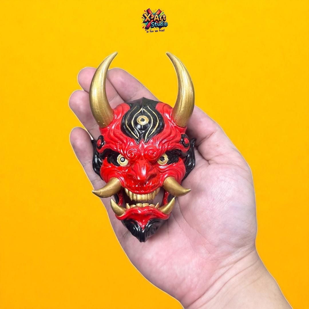 Hand-Painted Oni Mask Sculpture - RED, PURPLE, GREEN Japanese Demon Art | 3D Resin Mystical Home Accent