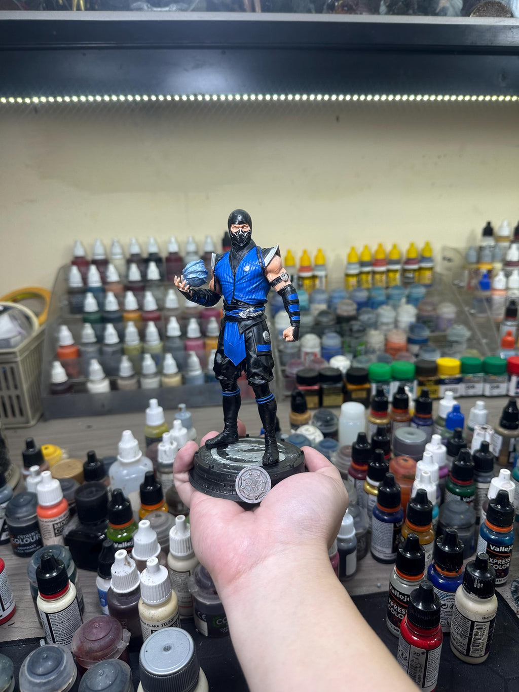 Sub Zero Statue - Hand-Painted Ice Elemental Figure - Mortal Kombat Fighting 3D Resin Game Art