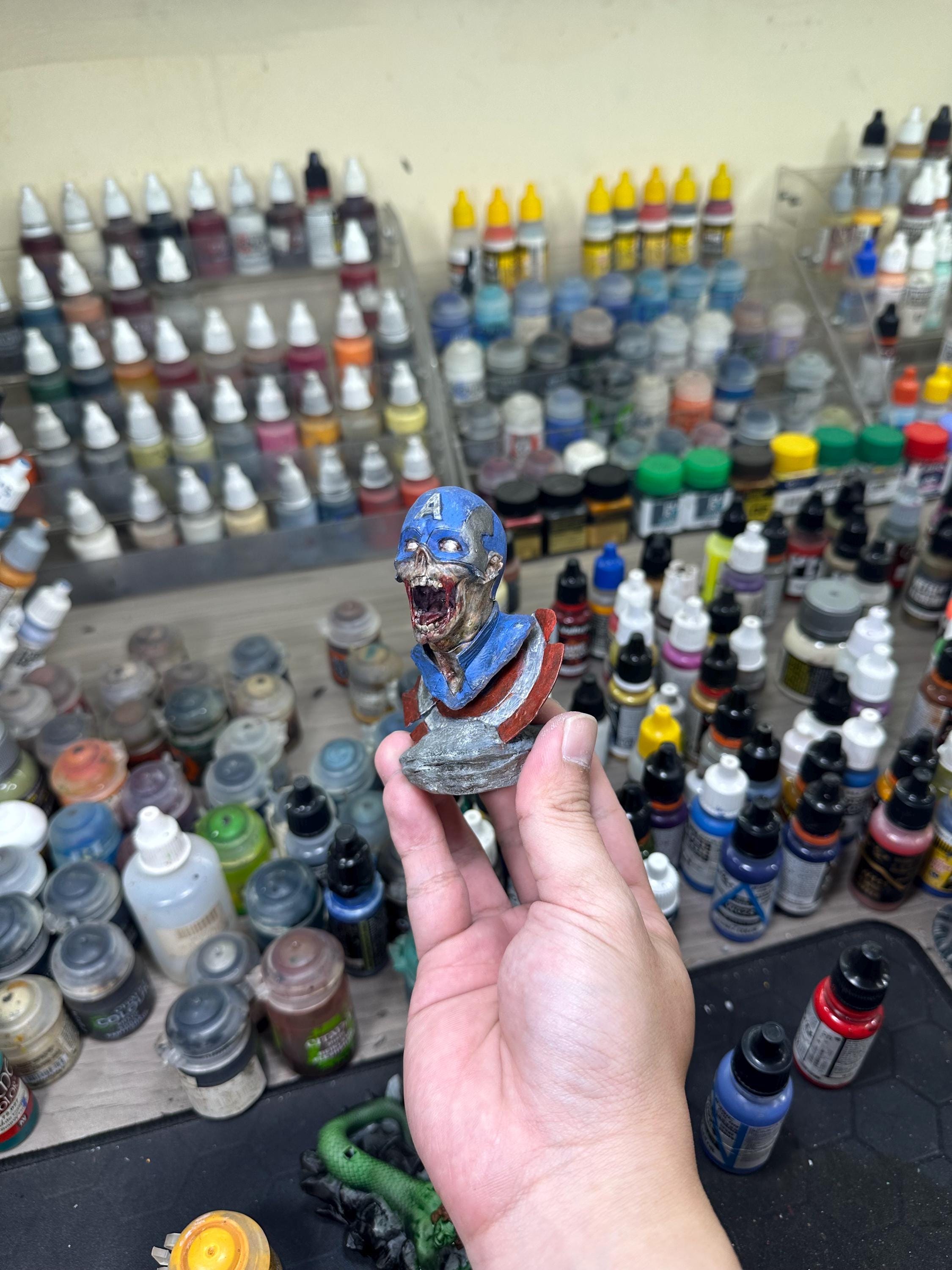 Zombie Captain America Bust - Undead Avenger Fan Art Statue Hand -Painted Resin Horror Marvel Collector Gift - Macabre Super Soldier