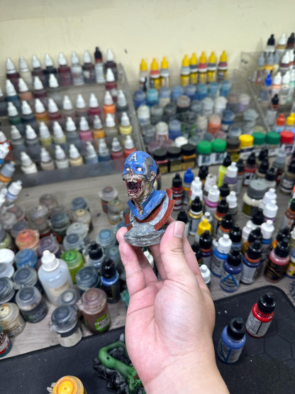 Zombie Captain America Bust - Undead Avenger Fan Art Statue Hand -Painted Resin Horror Marvel Collector Gift - Macabre Super Soldier