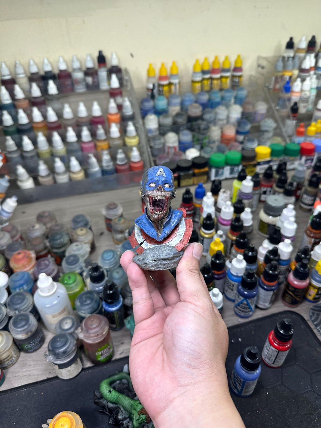 Zombie Captain America Bust - Undead Avenger Fan Art Statue Hand -Painted Resin Horror Marvel Collector Gift - Macabre Super Soldier