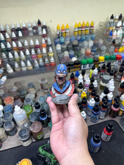 Zombie Captain America Bust - Undead Avenger Fan Art Statue Hand -Painted Resin Horror Marvel Collector Gift - Macabre Super Soldier