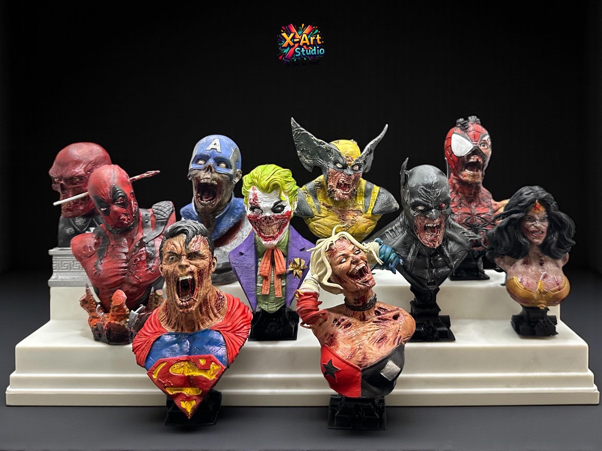 Set of 10 Undead Hero Busts - Horror Fan Art - Hand-Painted Resin Statues