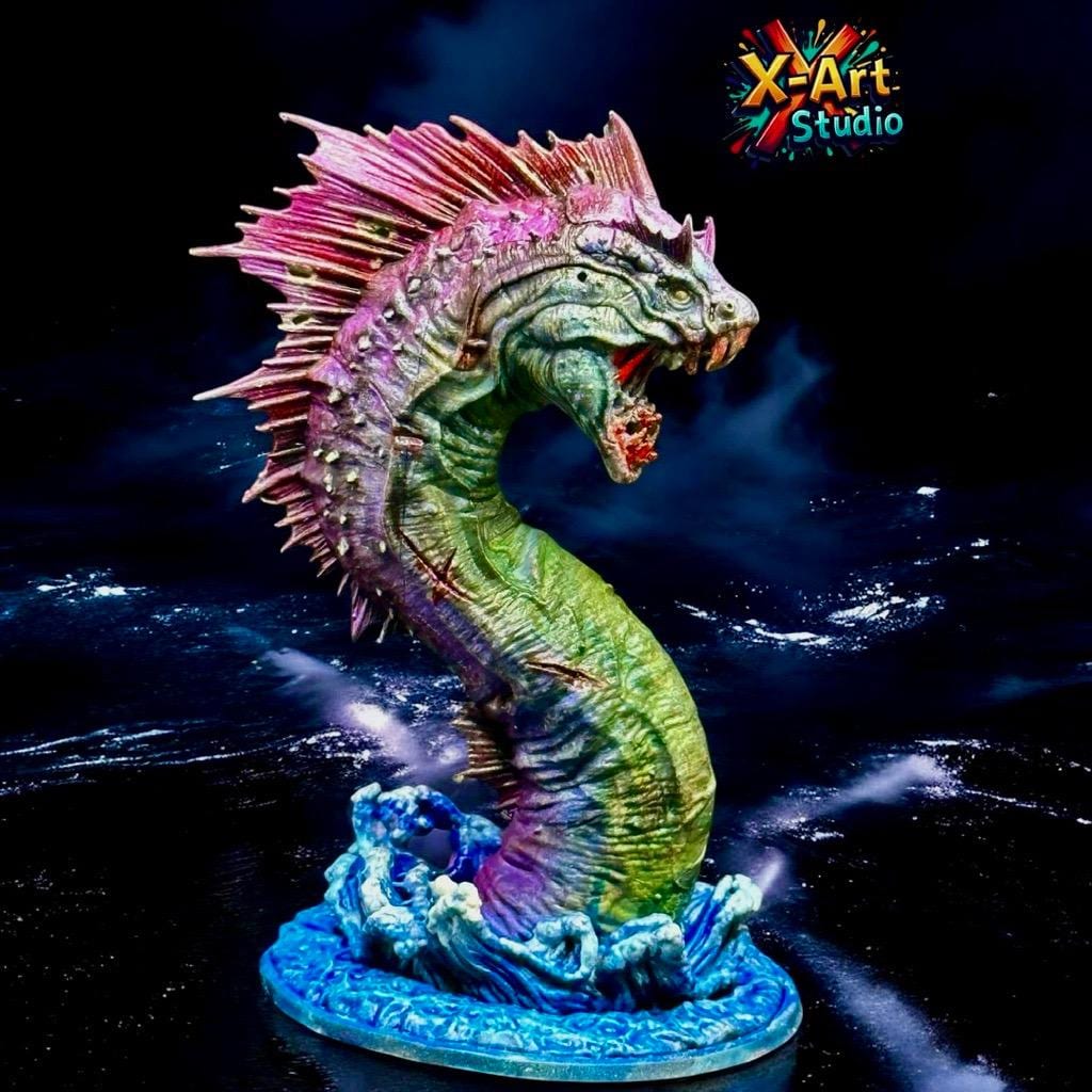 Mythical Sea Serpent Statue - Hand-Painted Leviathan Figure - Fantasy Deep Sea Monster Art - Unique Aquatic Desk Decor Gift