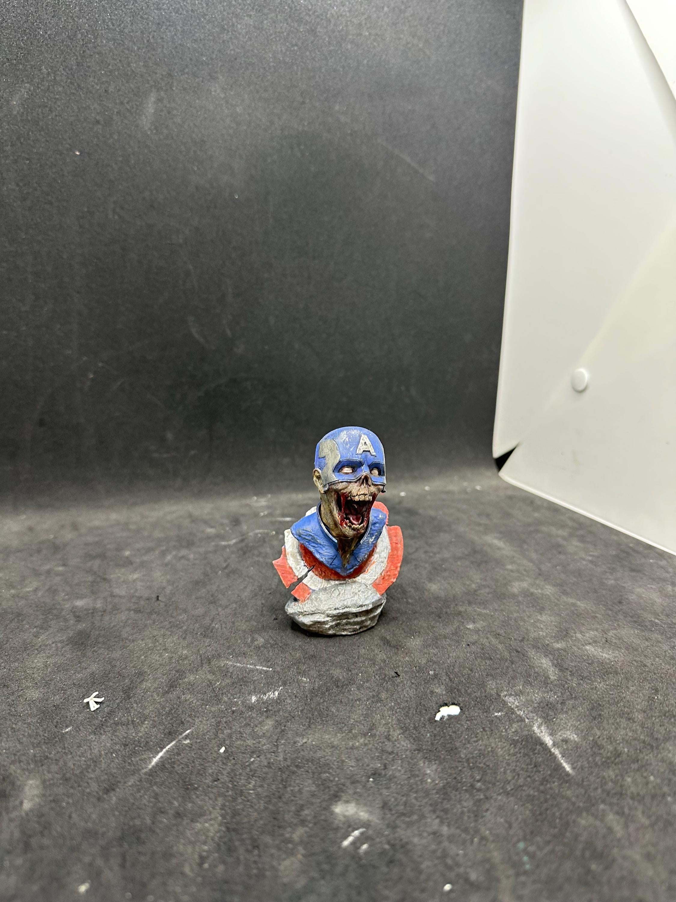 Zombie Captain America Bust - Undead Avenger Fan Art Statue Hand -Painted Resin Horror Marvel Collector Gift - Macabre Super Soldier