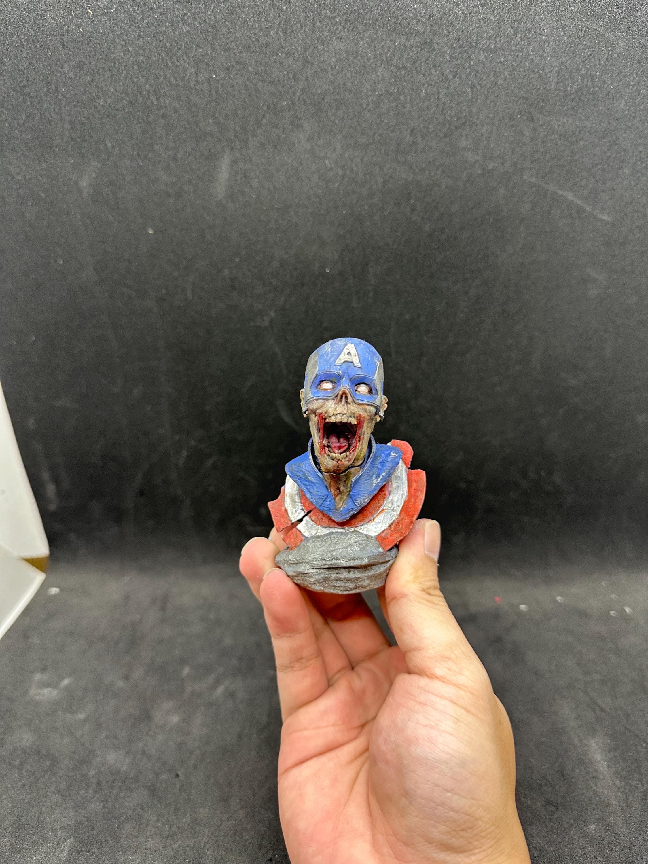 Zombie Captain America Bust - Undead Avenger Fan Art Statue Hand -Painted Resin Horror Marvel Collector Gift - Macabre Super Soldier