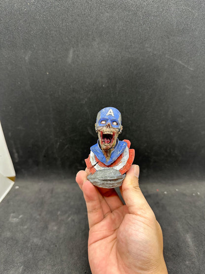Zombie Captain America Bust - Undead Avenger Fan Art Statue Hand -Painted Resin Horror Marvel Collector Gift - Macabre Super Soldier