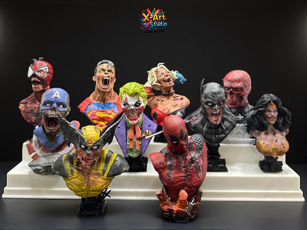 Set of 10 Undead Hero Busts - Horror Fan Art - Hand-Painted Resin Statues