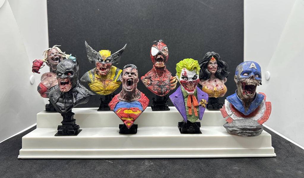 Set of 10 Undead Hero Busts - Horror Fan Art - Hand-Painted Resin Statues