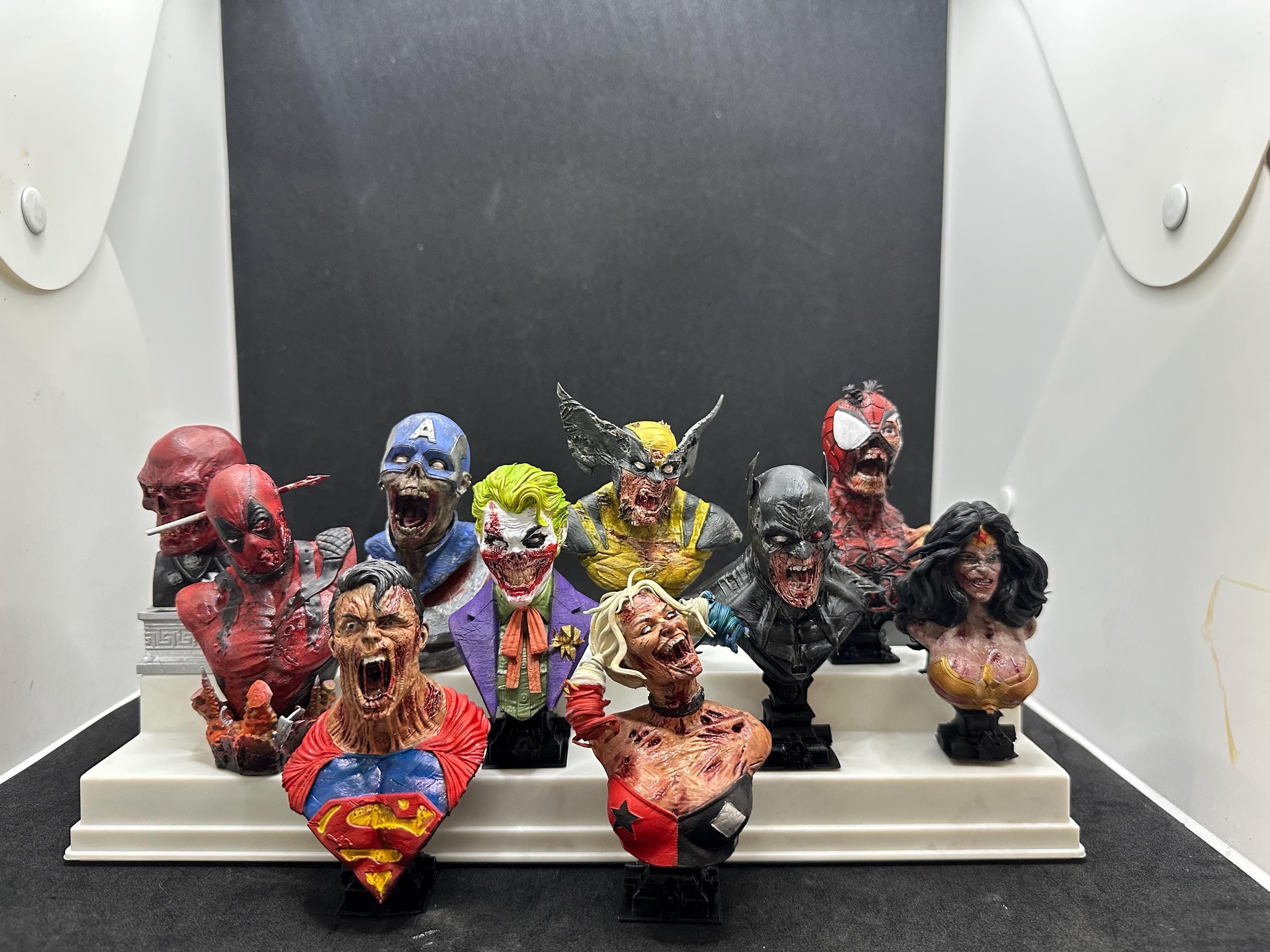 Set of 10 Undead Hero Busts - Horror Fan Art - Hand-Painted Resin Statues