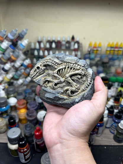 Hand-Painted Velociraptor Fossil Statue – Paleontology Desk Decor