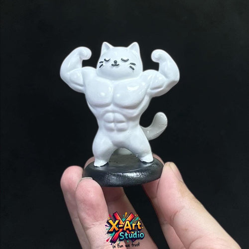 Muscular Cat Figurine – Hand-Painted Resin Meme Desk Decor Statue